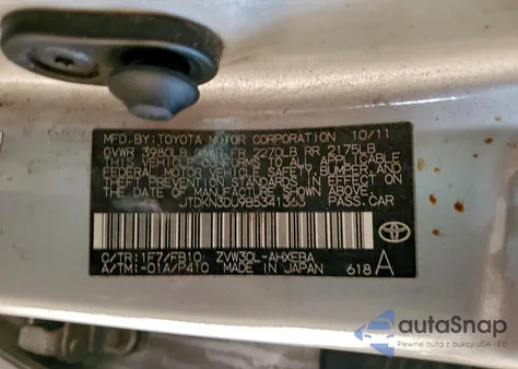 2011 Toyota Prius z USA, uszkodzony, nr VIN JTDKN3DU9B5341363